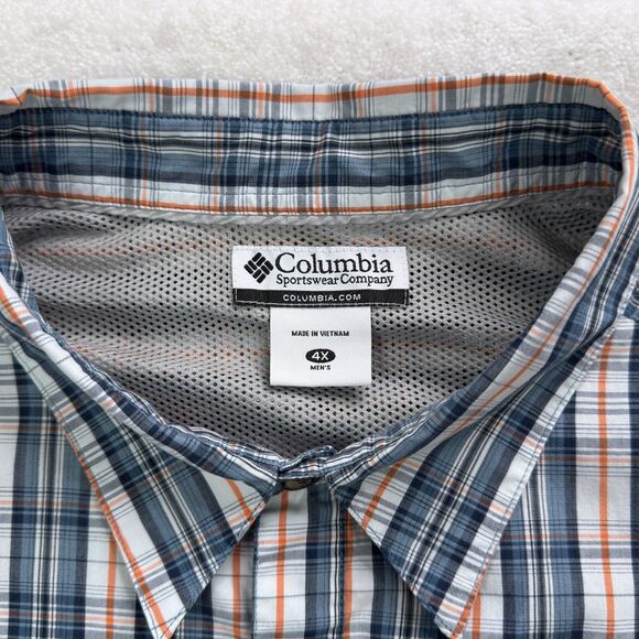 Columbia AX7670 Men's 4X Short Sleeve Plaid Button Shirt Zip Chest Pocket Blue - Picture 3 of 12